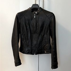 Cole Haan Black Leather Moto Jacket